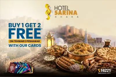 Buy One Get Two Free at Hotel Sarina Dhaka during Tehwar E Peshawar